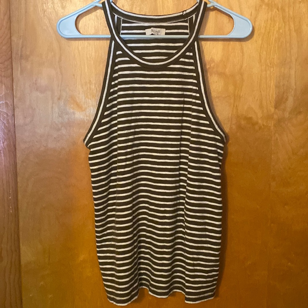 Madewell Striped Olive Green Racerback Knit Tank Top Retro Grunge 90s Womans XL